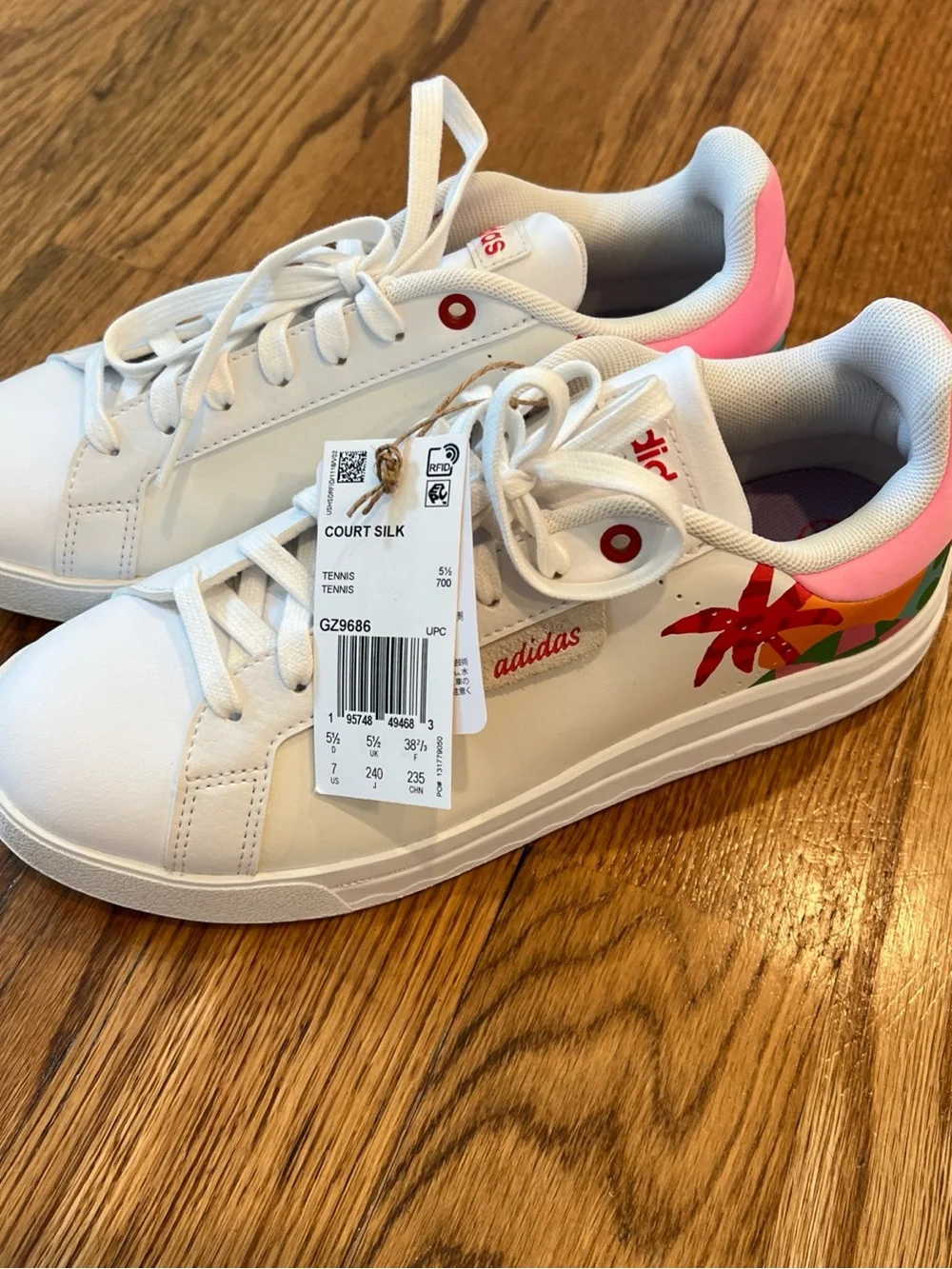 adidas Women’s White Court Sneakers collab with Farm Rio Pink Floral Heel size 7 - Picture 15 of 16